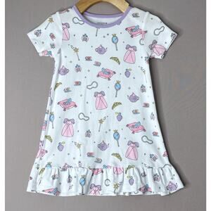 Noomie Fairytale Princess Print Short Sleeve Pima Cotton Knit Dress Girls 2T